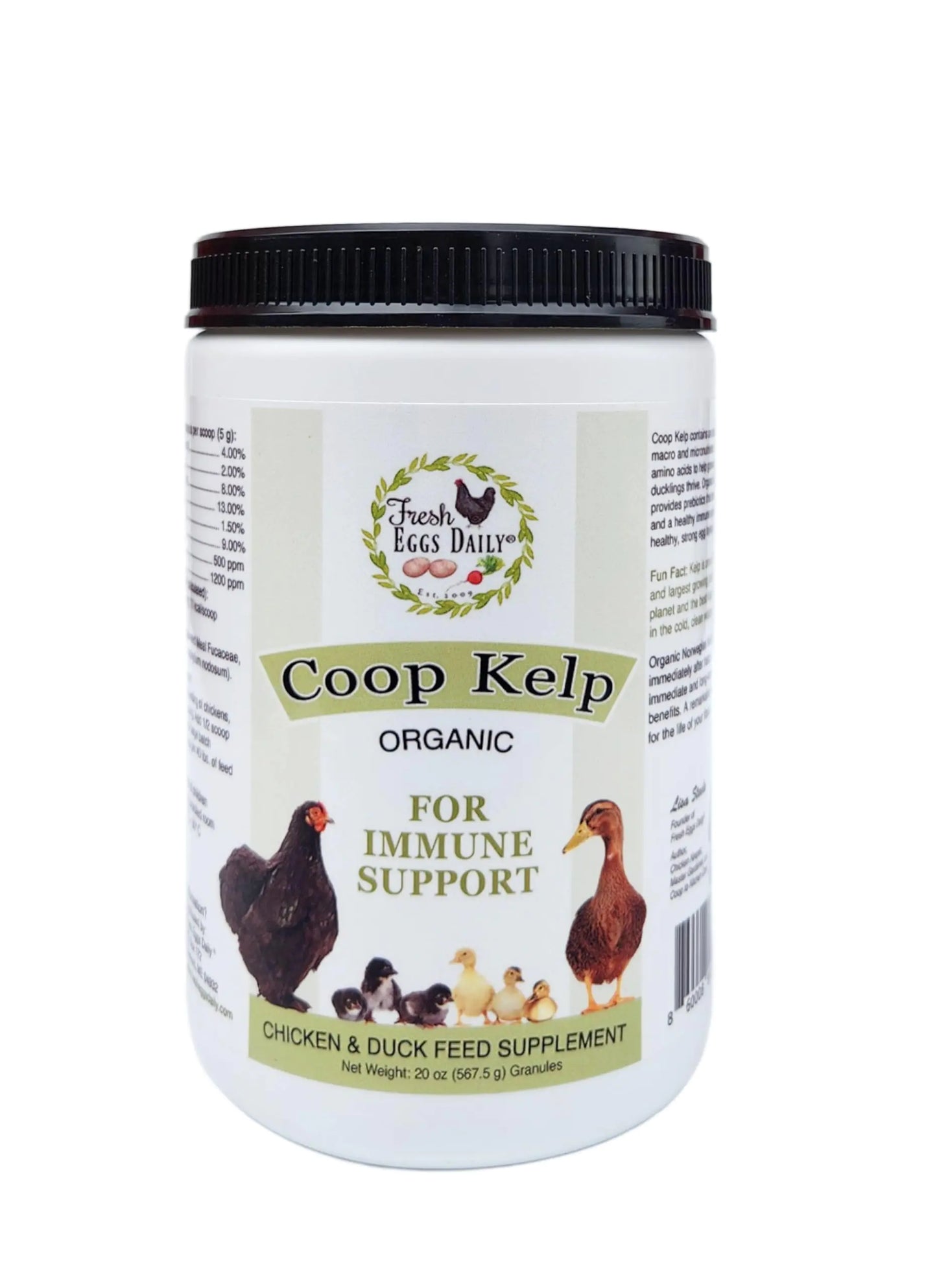 FRESH EGGS DAILY Organic Coop Kelp Feed Supplement Vitamins for Backyard Chickens and Ducks 20 oz